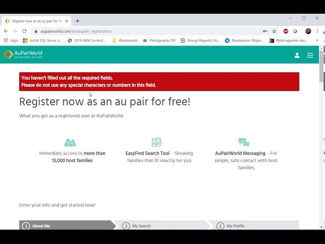 How to create account in Aupairworld