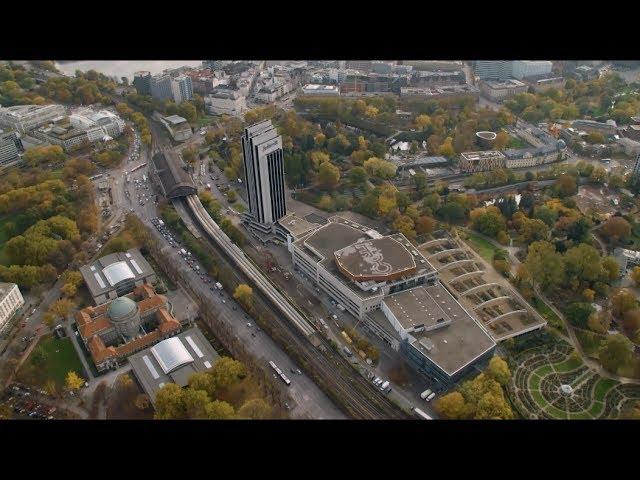 Aerial video of Hamburg Messe, venue for 2017 G20 Summit