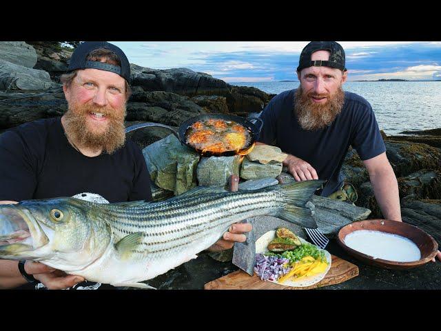 Maine Striper Catch and Cook by The Ocean with The Wooded Beardsman