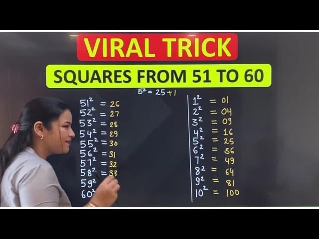 Viral Trick || Squares From 51 to 60 In 2 Secs || Maths Magic Tricks #shorts