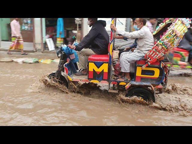 Dangerous road and flood in Dhaka Bangladesh,