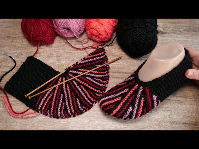 Следки клиньями на двух спицах  Slippers with wedges knitting pattern