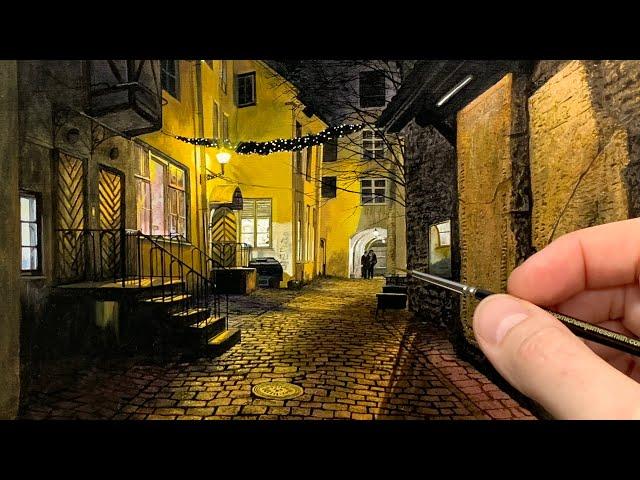 Painting a Realistic Night Scene with Oil | Time Lapse