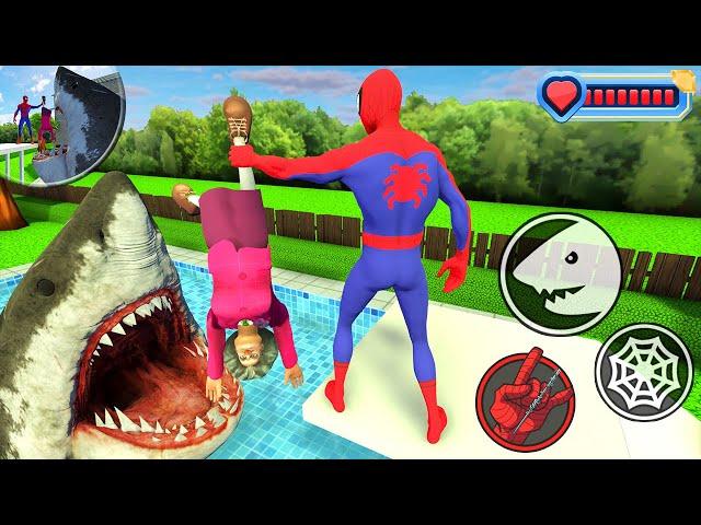 Playing as SpiderMan VS Miss T Shark Battle in Scary Teacher 3D