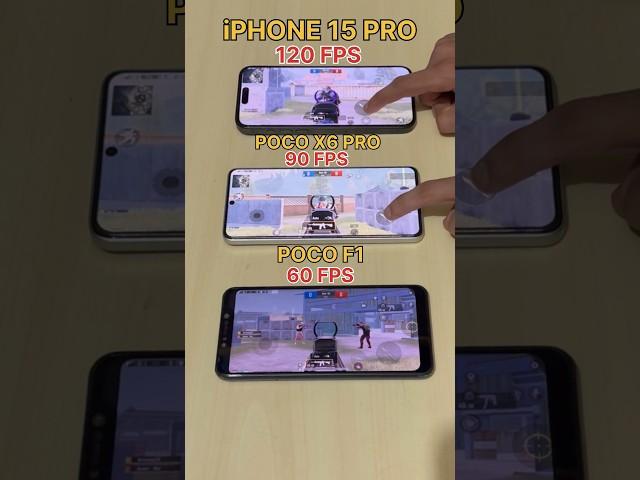 120 FPSVs 90FpsVs 60 FPSIPHONE 15 PRO Vs POCO X6 PRO#pocox6pro #iphone #120fps #shorts #pubg