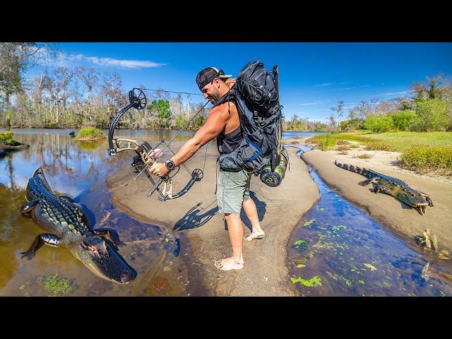 SOLO 24hr Backpack Survival In ALLIGATOR ALLY!! (Danger Close)