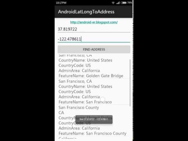 Find addresses of given latitude and longitude using android.location.Geocoder