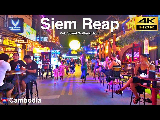 Siem Reap Walking Tour | Night Walk in Siem Reap Pub Street | Cambodia | 4K HDR