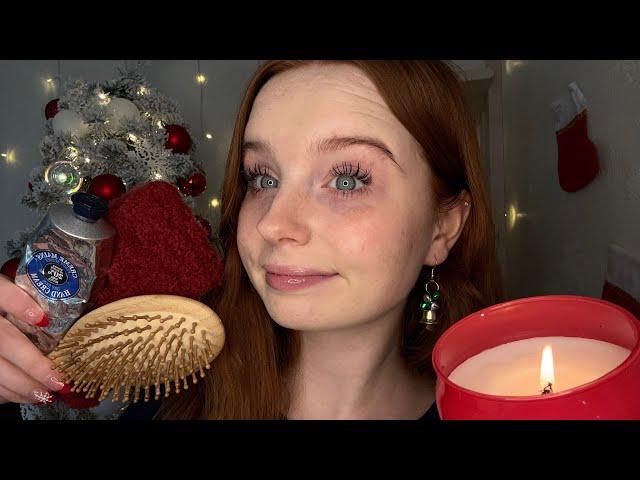 ASMR A Christmas Pamper Session  (layered sounds, hair brushing, making hot cocoa)