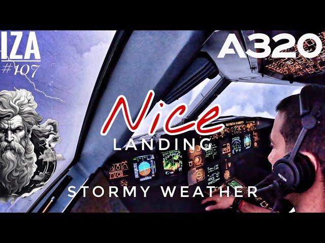 A321 NCE  Nice | LANDING 04L Stormy Sky | 4K Cockpit View | ATC & Crew Communications