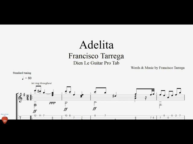 Francisco Tárrega - Adelita - Guitar Tutorial + TAB