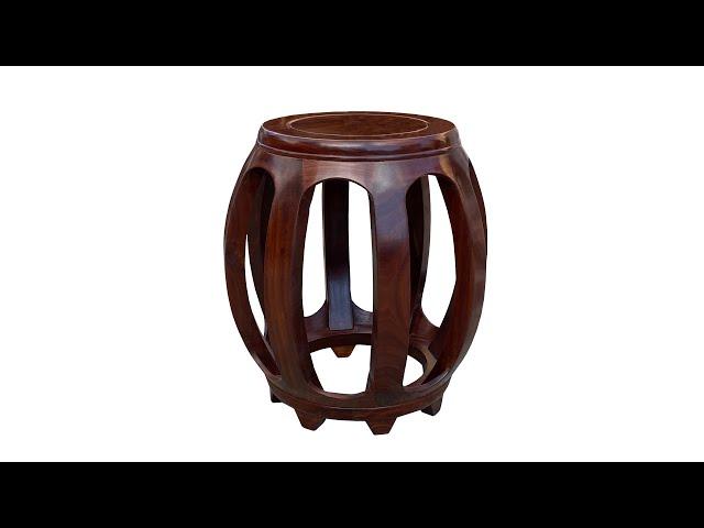 Chinese Medium Brown Natural Wood Grain Pattern Round Barrel Stool ws2701