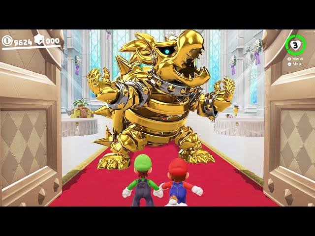 Super Mario Odyssey - Secret Special Gold Bowser Boss Fight with Mario and Luigi