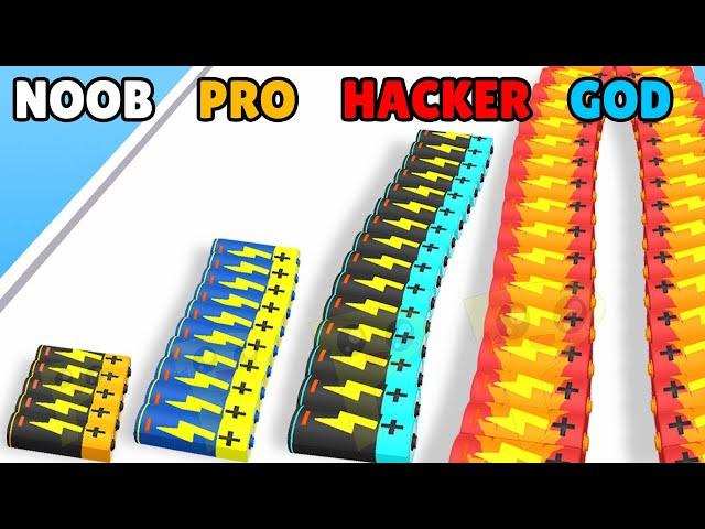 NOOB vs PRO vs HACKER vs GOD in Battery Run 3D!