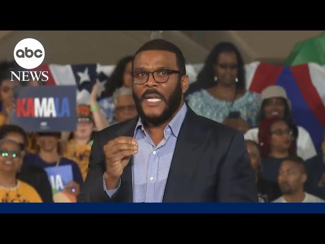 Tyler Perry campaigns for Kamala Harris at Georgia rally