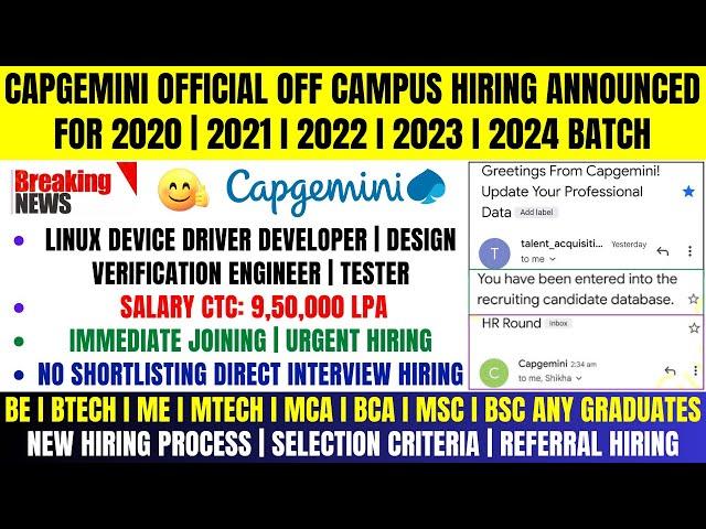 Capgemini Biggest New Hiring Announcement | Capgemini OFF Campus Drive For 2024 | 2023 | 2022 Batch