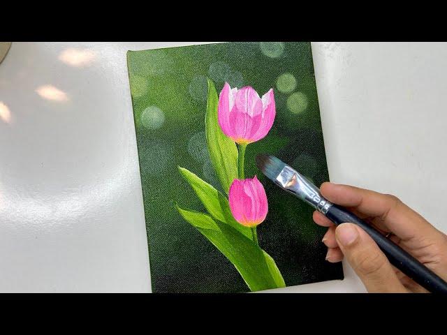 How to paint tulip flowers/ easy acrylic painting tutorial for beginners