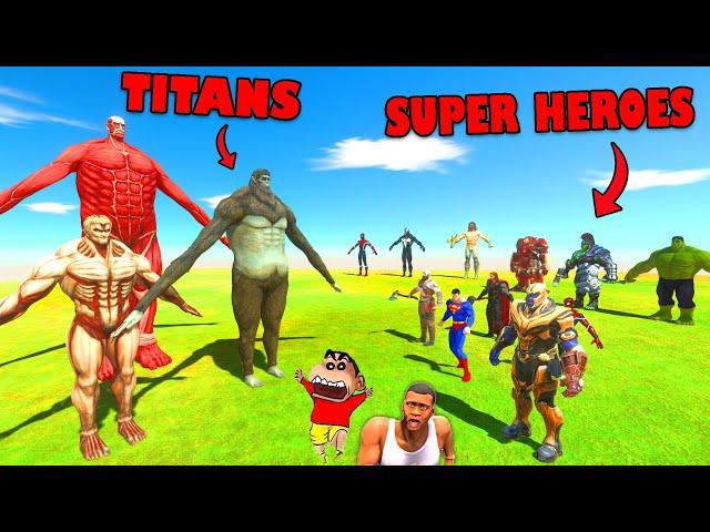 BEAST TITANS vs SUPER HEROES in Animal Revolt Battle Simulator | IRON MAN, HULK, SPIDERMAN, THANOS