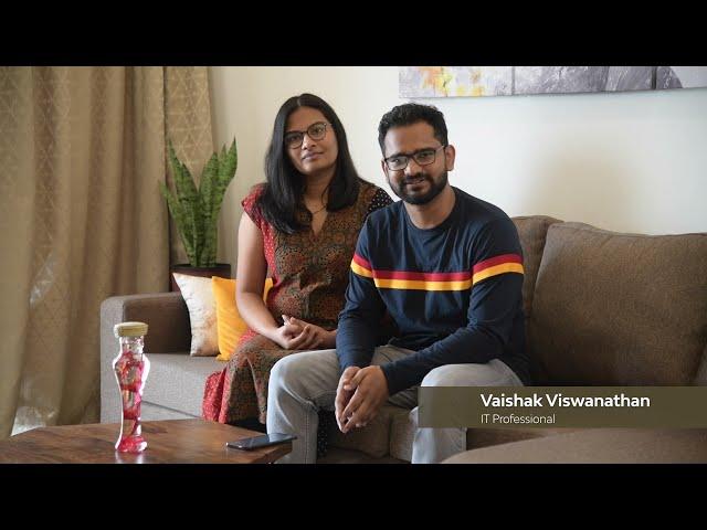 Vaishak and Manasa in their beautiful home designed by Ashwatha Aesthetics.