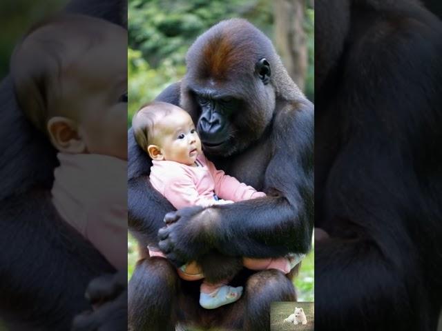 Heartwarming Bond: Gorilla Shows Love for Human Baby #ai