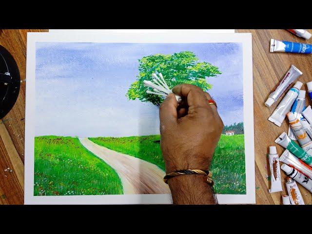 Summer Grass flowers Acrylic Painting tutorial #Kidspainting #acrylicpainting for beginners #days52