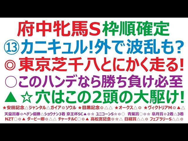 府中牝馬ステークス2025枠順確定　⑬カニキュル！外で波乱も？◎東京芝1800mはとにかく走る！○このハンデなら勝ち負け必至。▲穴は、この2頭の大駆け！