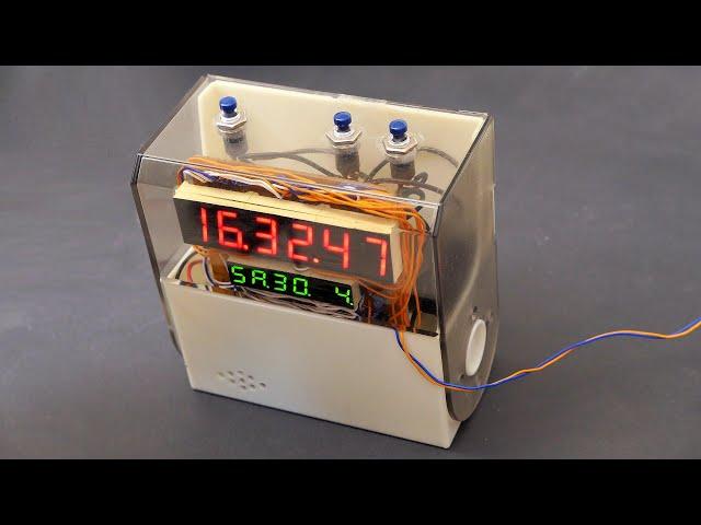 DIY alarm clock with date, timer, stopwatch and digital speed adjustment