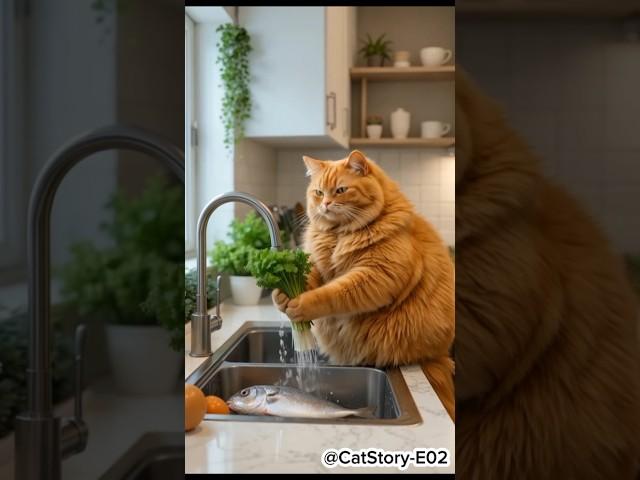 This Chubby Orange Cat Can Cook?! Watch Him Make a Delicious Feast in the Kitchen!