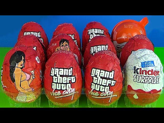 12 GTA VICE CITY Chocholate Surprise Eggs Unboxing