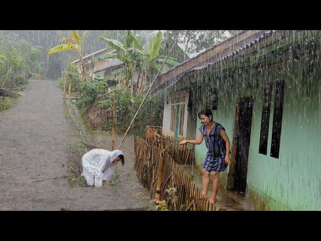 Super heavy rain and strong winds in my village | Sleep instantly with the sound of heavy rain