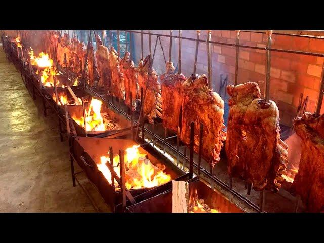 Barbecue of Italian descendants in Brazil: 500 kilos of whole ribs seasoned and roasted for 8 hours