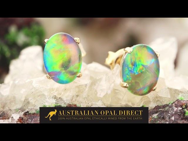 Gold Earrings, Green Earrings, Opal Stud Earrings - Australian Opal Direct | Worldwide Shipping