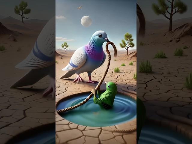 The parrot falls into the pond, but pigeon saves parrot it with a rope   #ai #parrot #pigeon