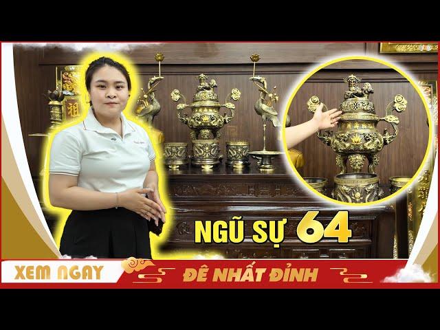 Bộ đỉnh đồng ngũ sự 64 cùng phụ kiện đồ thờ