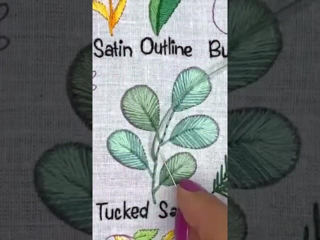 Tucked #SatinStitch Leaf #EmbroideryTutorial  #beginnerembroidery #floralembroidery