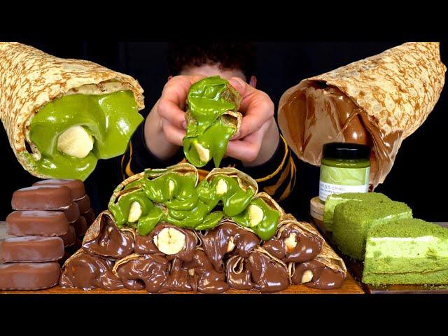 ASMR 악마의쨈 누텔라크레페 오설록 녹차밀크 크레페 녹차치즈케이크 티코 먹방~!! Nutella Banana Crepe Green Tea Milk Crepe MuKBang~!!