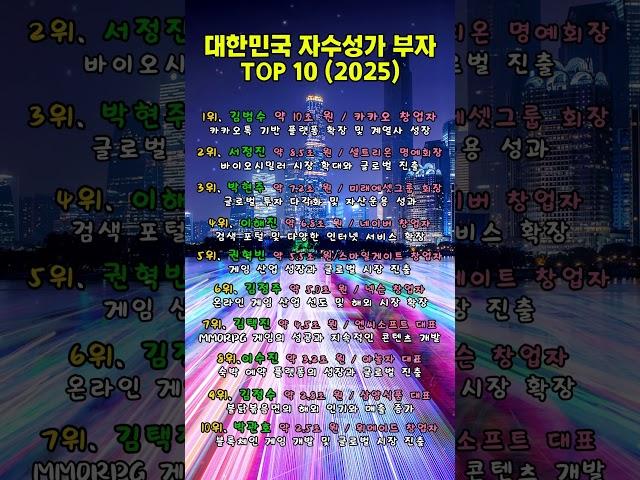 대한민국 자수성가 부자 TOP10 #주식투자 #동기부여 #부자의삶