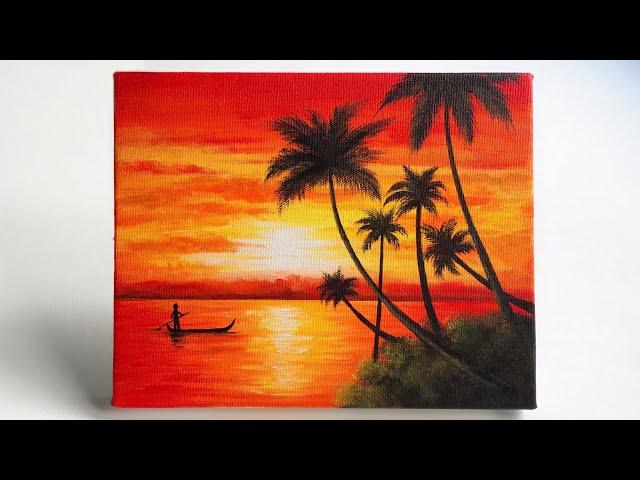 Easy sunset  painting / painting for beginners / step by step acrylic painting tutorial