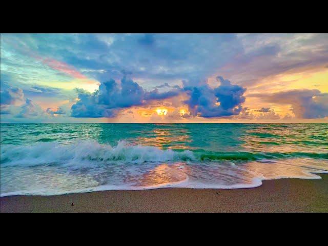 4K Rare Sunrise Tranquility: 7 Hours Soothing Ocean Waves Greeting Sunrise | Calm Beach Sounds