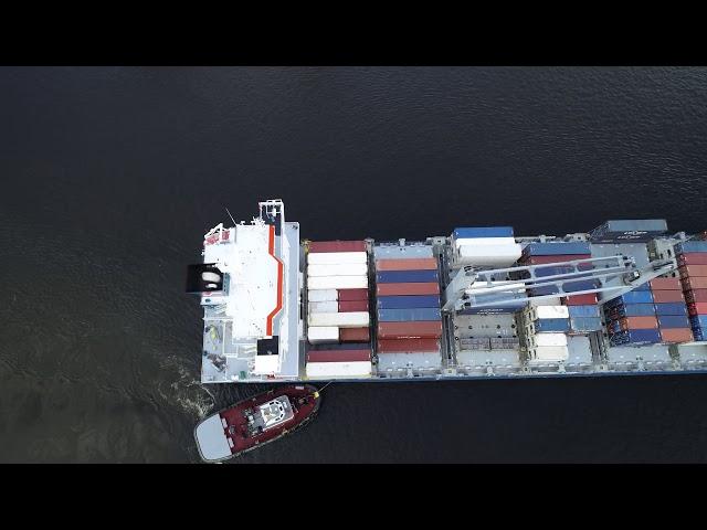 Aerial Drone Video of Cargo Ship Seatrade Orange Delaware River Philadelphia