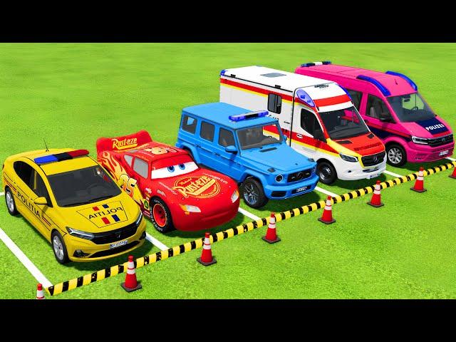 DACIA, VOLKSWAGEN POLICE CARS & MERCEDES AMBULANCE VEHICLES TRANSPORTING ! FS22