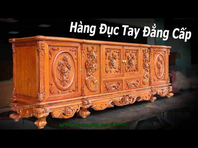 Mẫu Kệ Tivi Louis Hoa Hồng 2m5 Gỗ Hương - Hàng Đục Tay Đẳng Cấp | Đồ Gỗ Bảo Lộc