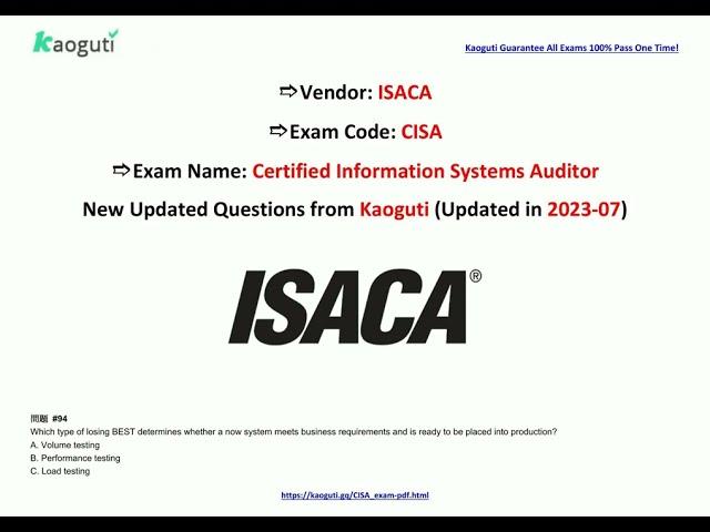 [2023-07] Kaoguti 最新的 ISACA CISA 免費考試真題 (Q94-Q109)