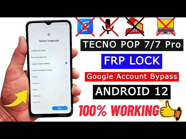 Tecno Pop 7/7 Pro FRP Bypass Without Pc | All Tecno Android 12 FRP Unlock Google Account Bypass 2024