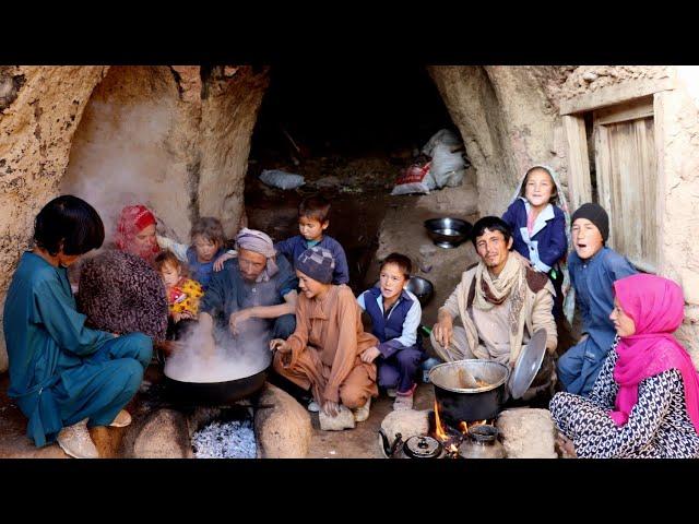 A family gathering in a cave during winter! "Experience the Rural Life of Big Family in Afghanistan"