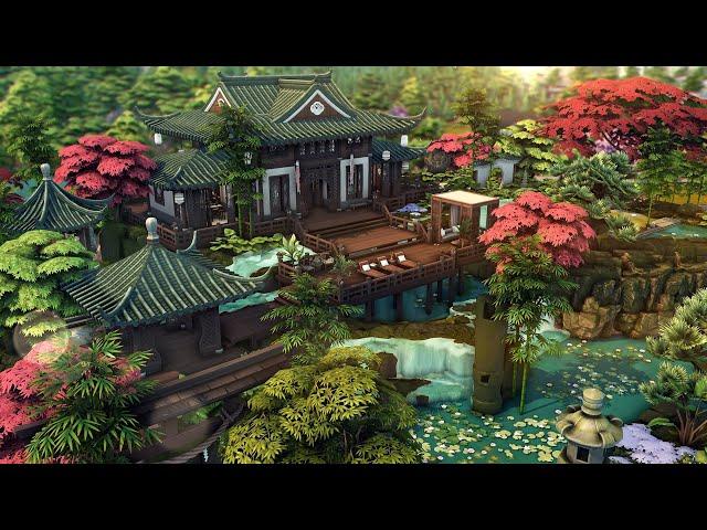 Asian waterfall house | The Sims 4 Speed build