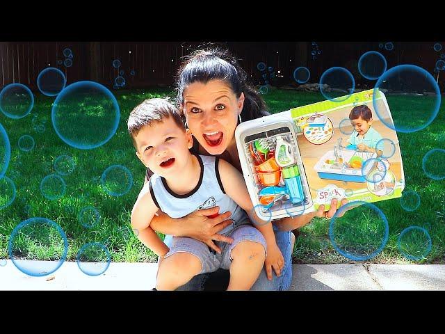 Caleb and Mommy Pretend with Kitchen Dishes Cleaning Toys! Caleb Pretend Play Clean Up!