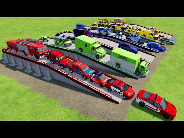 LOAD & TRANSPORT CARS, AMBULANCE, FIRE TRUCK, POLICE CARS, BUS, JEEP, TRACTOR-Farming Simulator 22