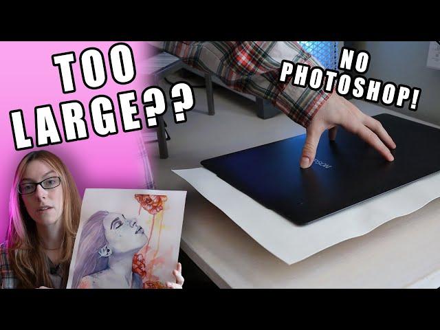 How to Scan Art that is TOO BIG!!  100% Free No Photoshop - Scan Large Art with Small Scanner