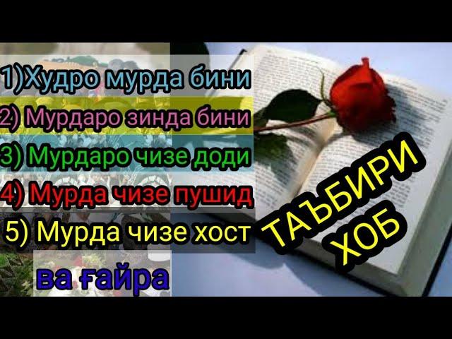 Таъбири хоб: Мурдани худ,Мурдаро хоб дидан,Мурдаро зинда хоб дидан,Мурда чизе хост,Мурдаро чизе додӣ